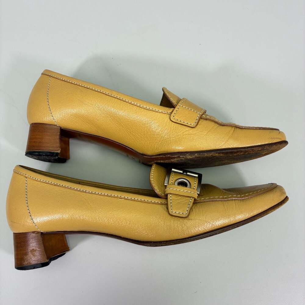 Prada Yellow Leather Buckle Block Heel Loafers Size 38 - Picture 5 of 11